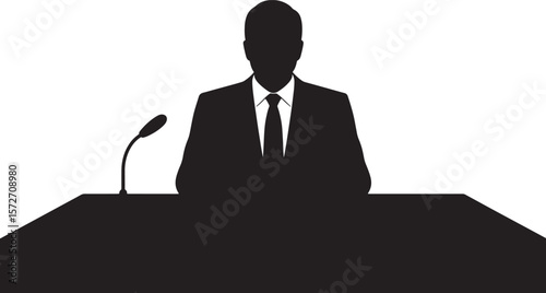 Orator Speaker Silhouette: Politician, Businessman, or Lecturer at Podium with Microphone

