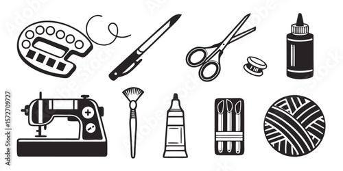 Vector Illustration of Various Craft Supplies