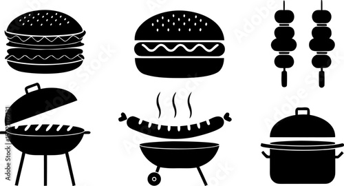 collection of black barbecue grill and food silhou (1).eps