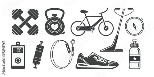 Fitness Equipment Icons Set for Health and Wellbeing vector