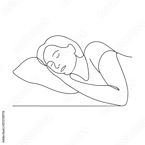 Wallpaper Mural Sleeping Woman Continuous Line Drawing One Line Bed and Pillow Lifestyle Vector Torontodigital.ca