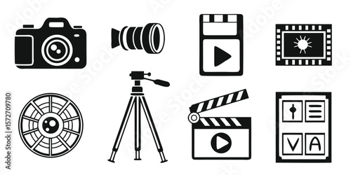 Collection of Photography and Film Production Icons in vector