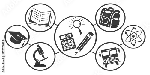 Vector Illustration of Educational Supplies and Tools