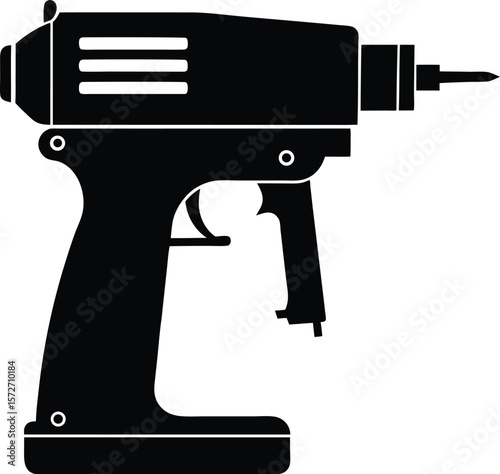 detailed nail gun side profile in black silhouette