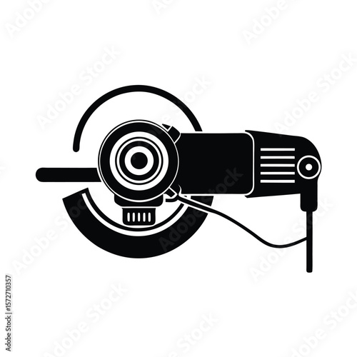 detailed silhouette of electric angle grinder with sparks