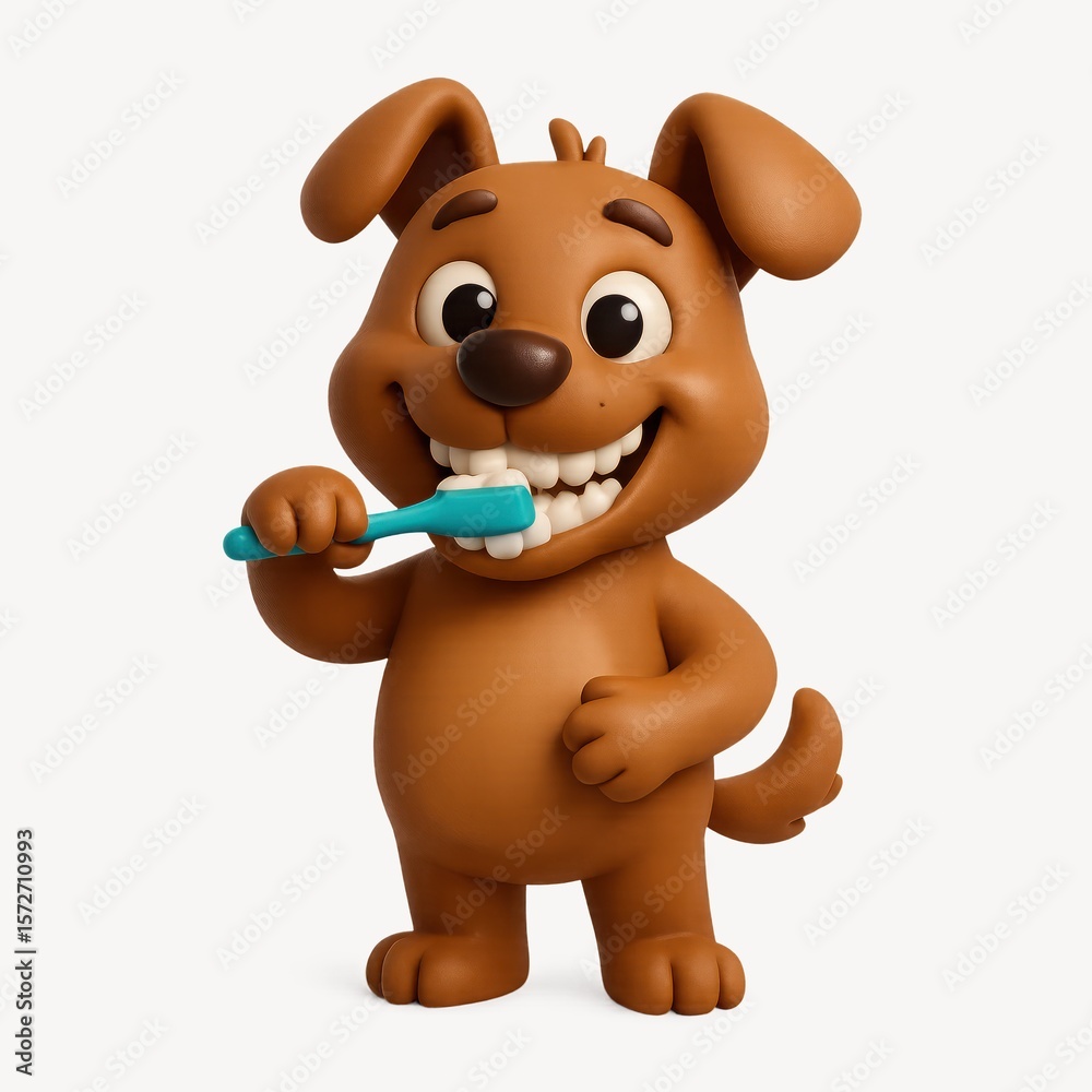 Fototapeta premium Cartoon dog brushing teeth