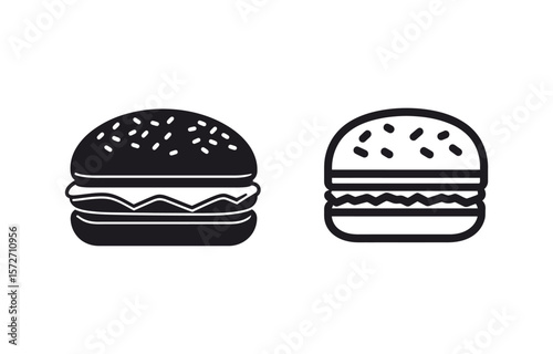 Black icon set of two stylized burgers isolated on white background