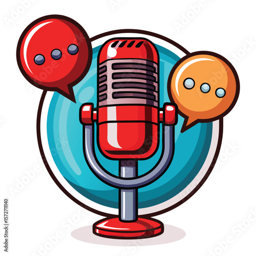 Retro microphone with speech bubbles for podcast or conversation silhouette