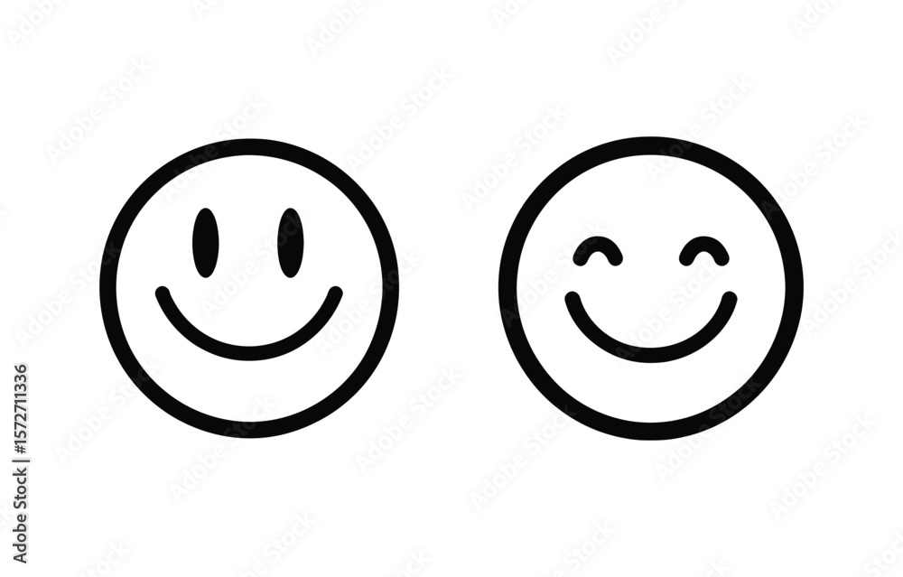 Fototapeta premium Two black outline smiley faces with different expressions on a white background
