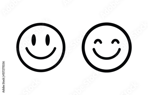 Two black outline smiley faces with different expressions on a white background