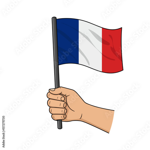 Main tenant le drapeau français, illustration vectorielle en PNG et SVG