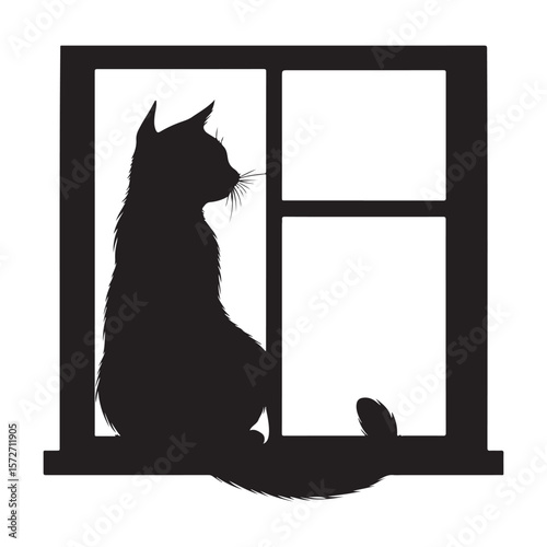 Black Cat Silhouette at a Window