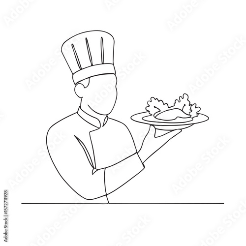 Wallpaper Mural One Line Art of Chef Holding Dish Minimal Food Illustration Torontodigital.ca