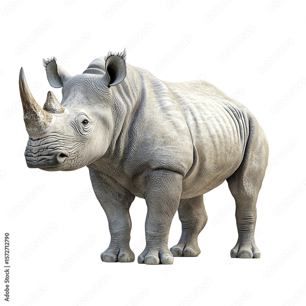 Fototapeta premium Realistic White Rhinoceros, Isolated on Transparent PNG, 3D Render