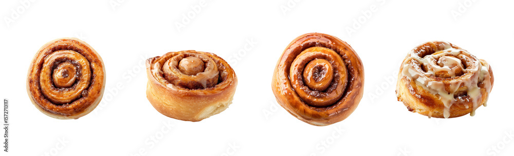 Fototapeta premium Cinnamon rolls with various toppings isolated on a transparent background Generative AI