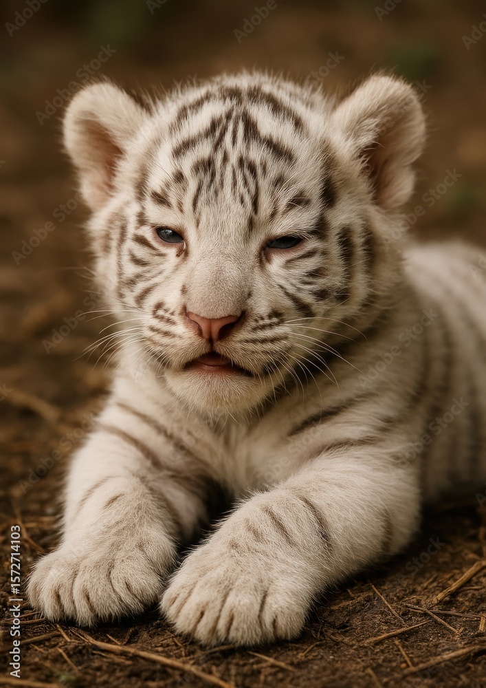 Adorable white tiger cub resting. Adorable white tiger cub resting.