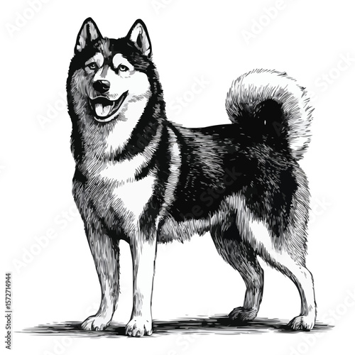 Side View Husky Standing – Calm and Alert