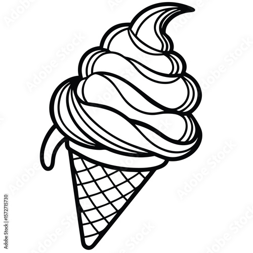 Stylized black and white ice cream cone silhouette with swirling soft serve