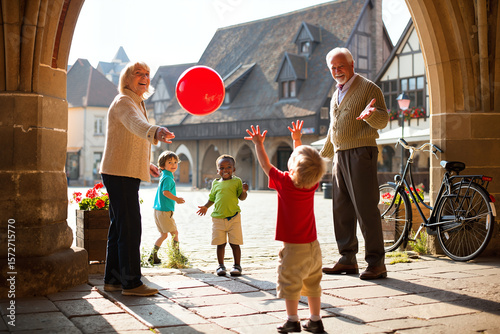 family plays outside