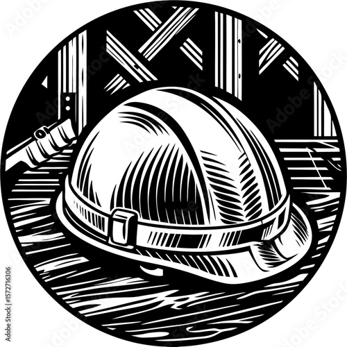 hard hat (linocut style)