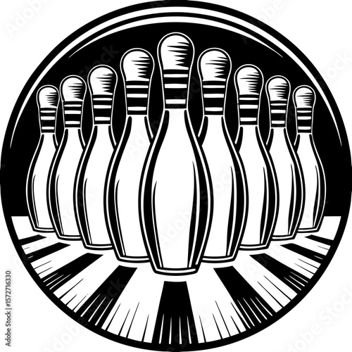 bowling pins (linocut style)