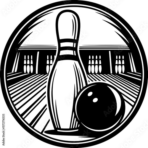 bowling pin (linocut style)