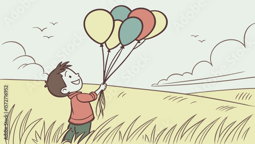 Joyful children with balloons, a perfect illustration of birthday fun and flying dreams under the sky