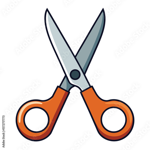 A pair of scissors open, isolated on a white background, for cutting, office, craft, or tool themes.