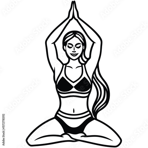 Woman in lotus pose with hands clasped above head silhouette
