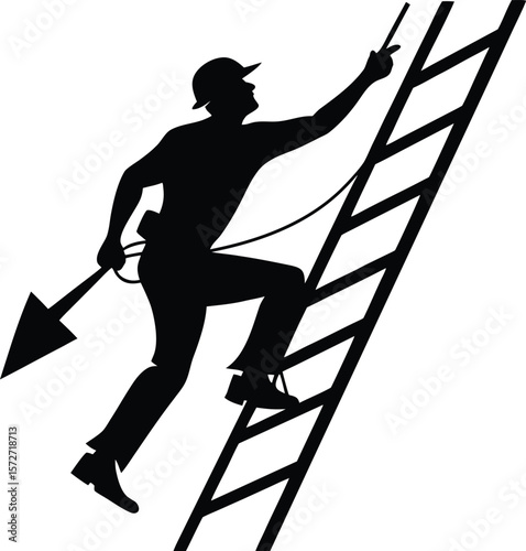 electrician man climbing ladder vector black silhouette