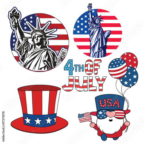 4th of July Celebratory Elements and Patriotic Symbols