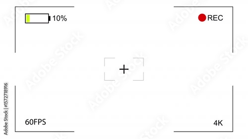 Simple video camera recording animation  with transparent background, Video camera recorder screen interface with alpha channel
