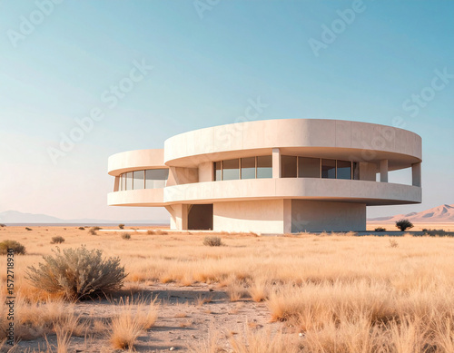 Post apocalyptic landscape with an unusual abandoned building