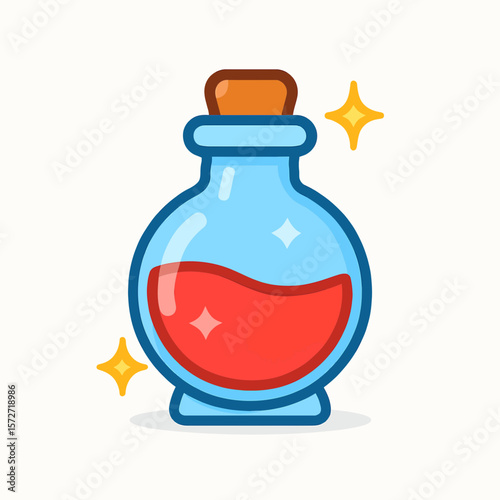 Red Magic Potion in Glass Bottle Icon