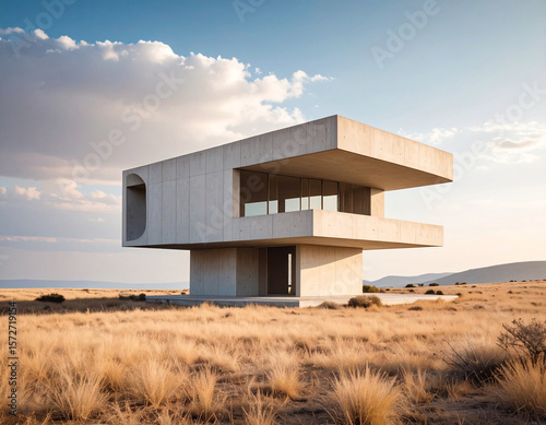 Post apocalyptic landscape with an unusual abandoned building
