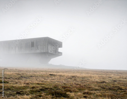 Post apocalyptic landscape with an unusual abandoned building