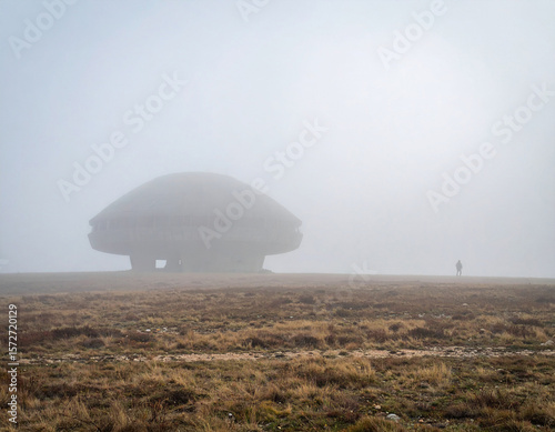 Post apocalyptic landscape with an unusual abandoned building