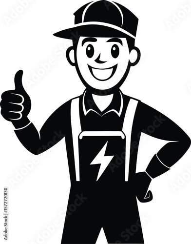 electrician man giving thumbs up vector black silhouette
