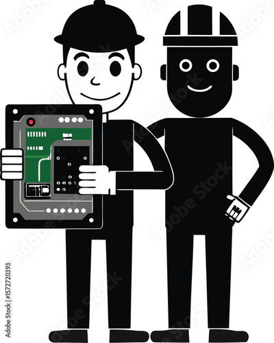 electrician man holding circuit board vector black silhouette