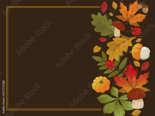 Autumn Leaves and Harvest Elements Vector Illustration