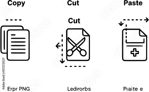 Copy cut and paste icons for app, ui website. Transparent png and vector illustration.
