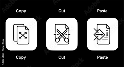 Copy cut and paste icons for app, ui website. Transparent png and vector illustration.
