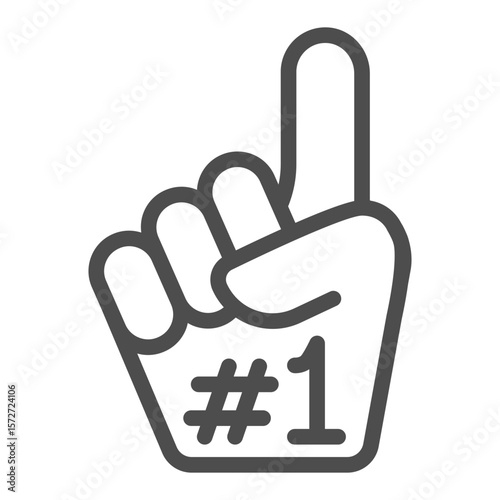 Number one fun hand line icon, baseball game concept. Vector graphics. Parallon hand with index finger, fun attribute sign on white background, outline style icon for mobile or web design.