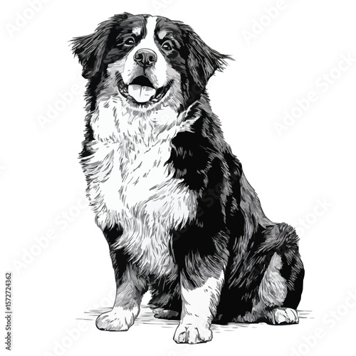 Bernese Mountain Dog Standing Side View – Ink Style