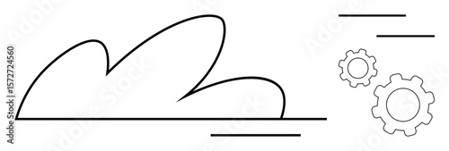 Cloud shape with two minimal gear icons, representing cloud computing and system integration. Ideal for technology, innovation, automation, data storage, IT solutions, cloud services, simple landing