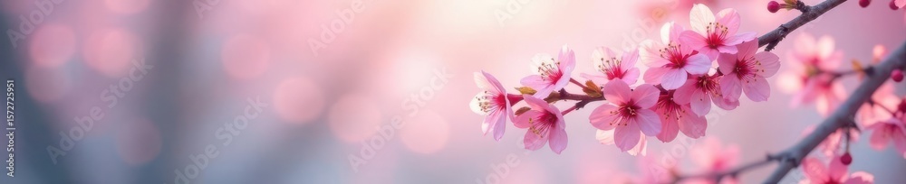 Obraz premium Delicate pink cherry blossoms, soft background Winter's gentle transition to spring , elegant, pastel, light pink