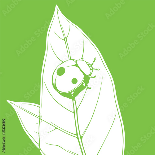 Ladybug on a leaf line drawing vector design concept illustration.