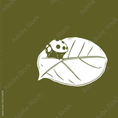 Ladybug on a leaf line drawing vector design concept illustration.