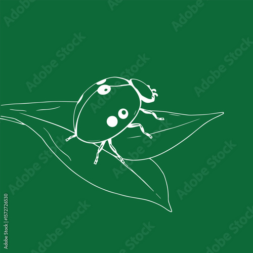 Ladybug on a leaf line drawing vector design concept illustration.