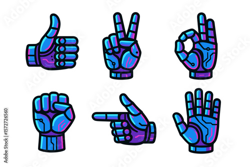 Vector Illustration of Cyberpunk Robot Hand Gestures
